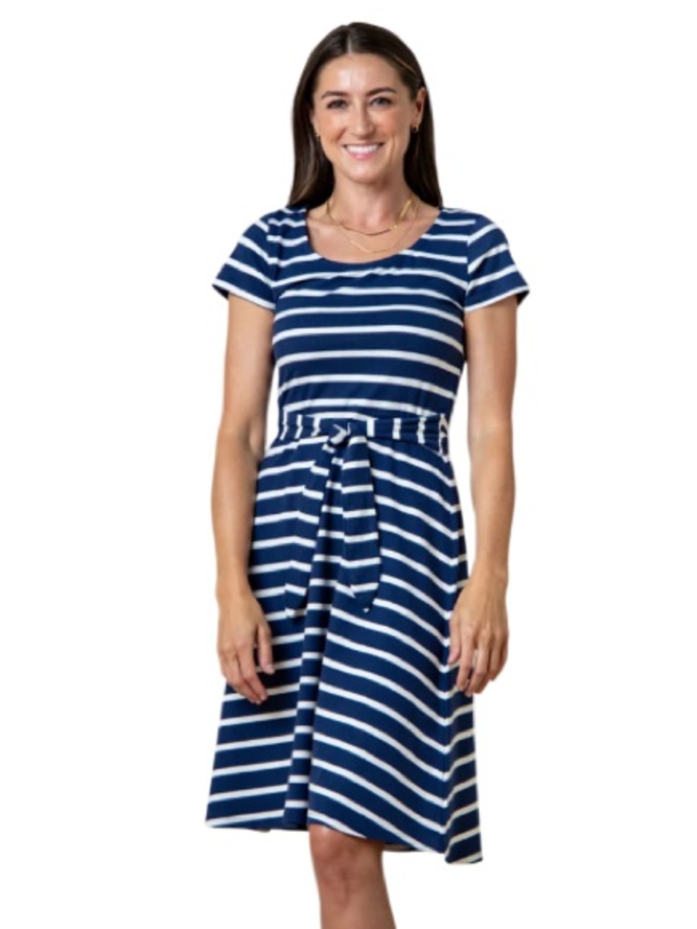 Hope & Henry Striped Navy and White Tie-Waist Dress. Organic Cotton. Size 6. NWT